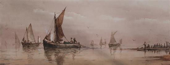 Richard Henry Nibbs (1816-1893) Fishing boats off the coast, 9 x 23in.